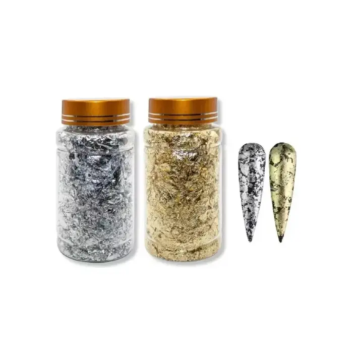 Kit 2 Folha Metálica Decorativa para Unhas Dourado e Prata